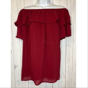 NEW Women’s Size Small Red Flowy Off Shoulder Blouse Boho Flutter Sleeve